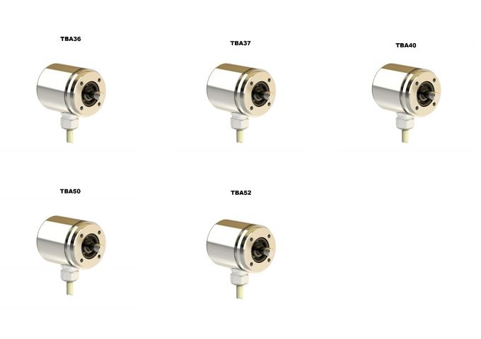 Key features of TBA series:

5 sizes: 36 mm, 37 mm, 42 mm, 50 mm, 58 mm;
Resolution 4096 pulses per revolution – 12 bits (optional 13 bits);
Compact and robust design for machines and systems, especially for construction machines, underwater devices and food processing machines;
High vibration and shock resistance thanks to robust mechanical design and additional casting within the housing;
Aluminum or stainless steel housing;
Dual-chamber system for separating the rotor and electronics;
Protection grade up to IP 69K;
In the TBA58 / R2 model redundant – measuring strokes for both redundant measuring parts are independent – can be configured by the user;
Operating temperature range: -40° C to +85° C;